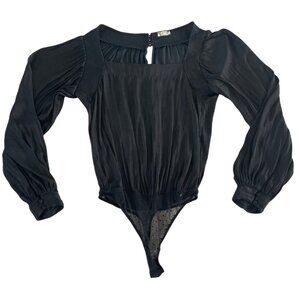 FREE PEOPLE Intimately Black Long Sleeve Square‎ Neck Thong Bodysuit XS $69